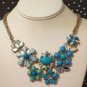 Talbots Floral Statement Necklace in Gold, Green and Blue